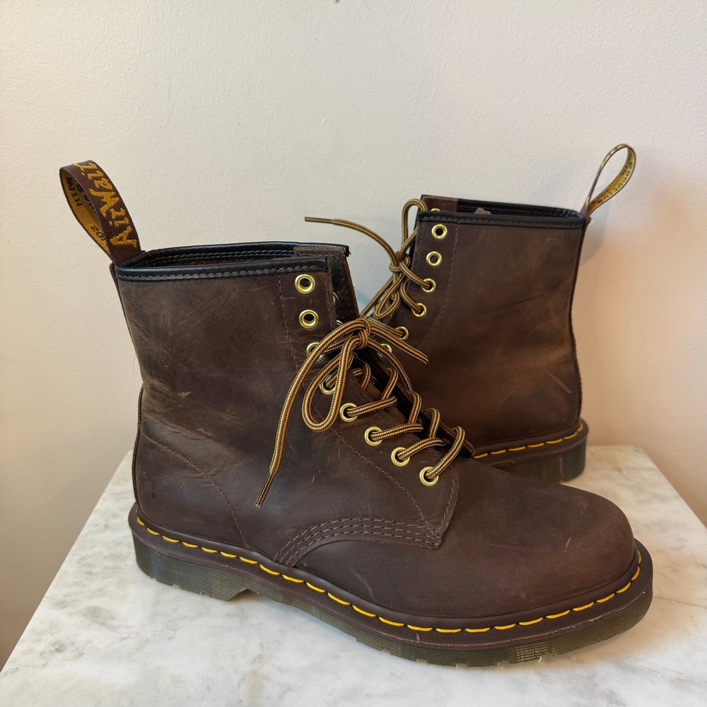Dr Martens 1460 Crazy Horse Boots Brown Leather 8-Eye 11822 Women's 10 Men's 9